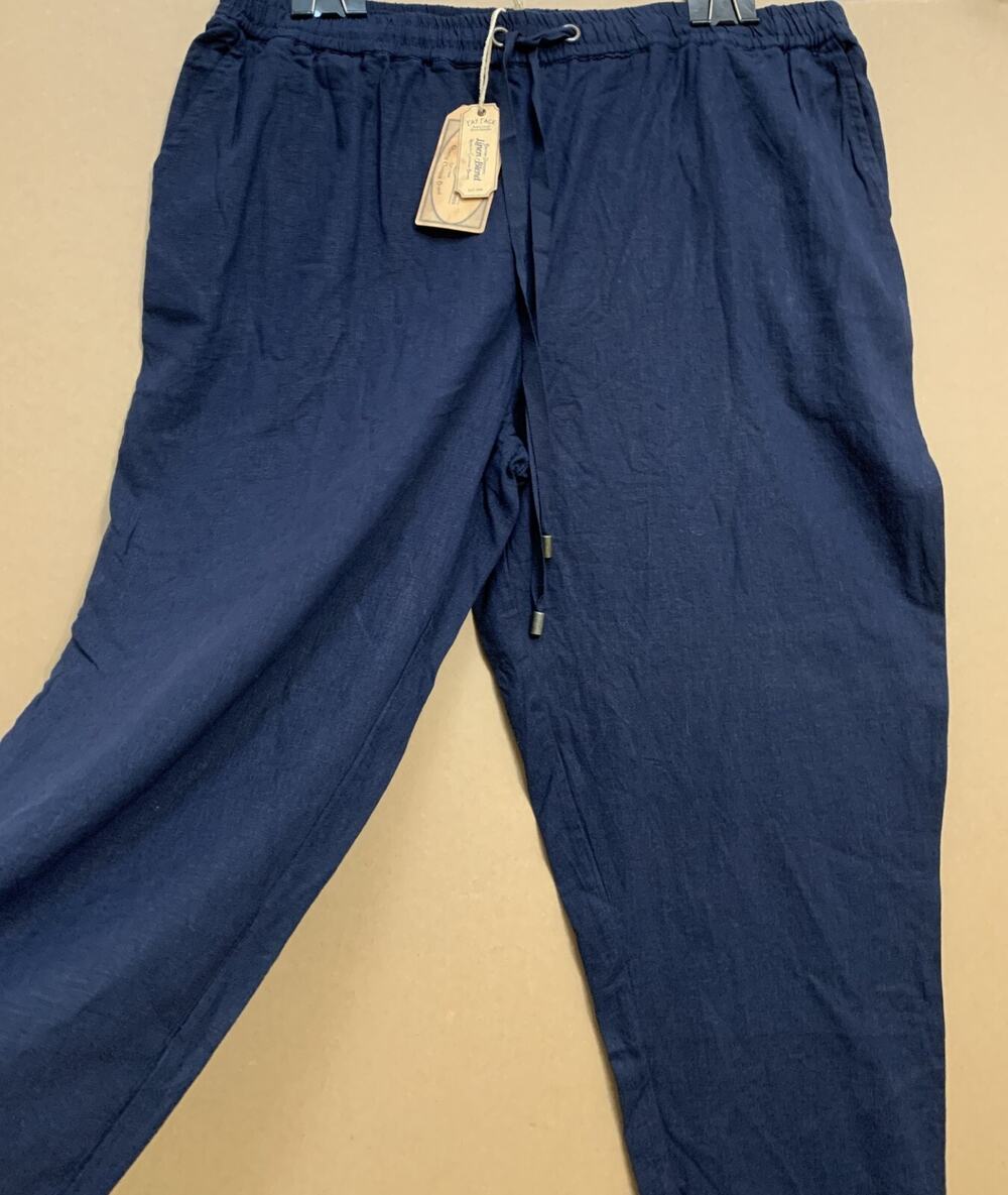 FAT FACE PERTH Navy Blue Linen Blend Tapered Cropped Pants Sz 12 NWT